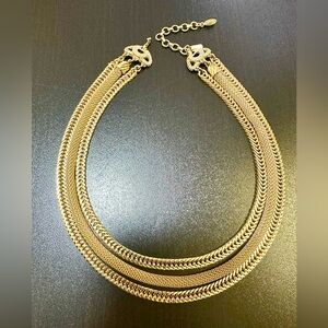 Stunning Vintage Monet 3-Strand Gold Plated Mesh & Chain Collar Choker Necklace